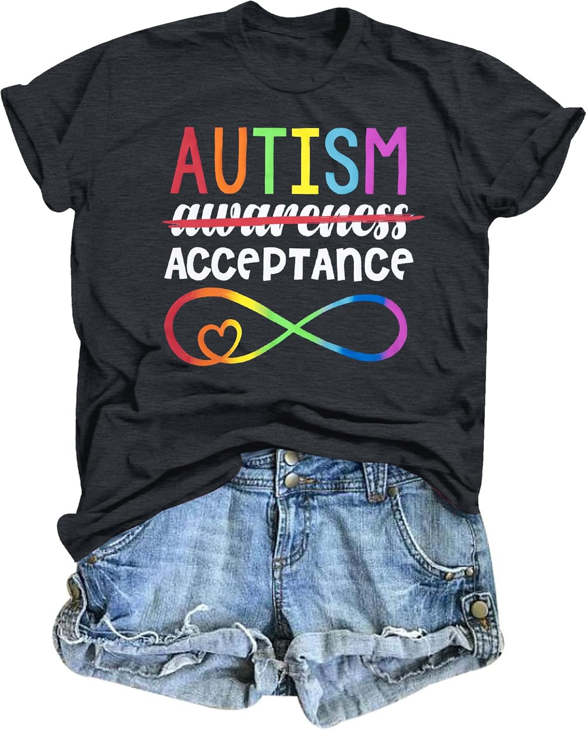 Autism Awareness Shirt Women Autistic Support Shirts Blue Ribbon Graphic T-Shirt Autistim Acceptance Tee Short Sleeve Tops
