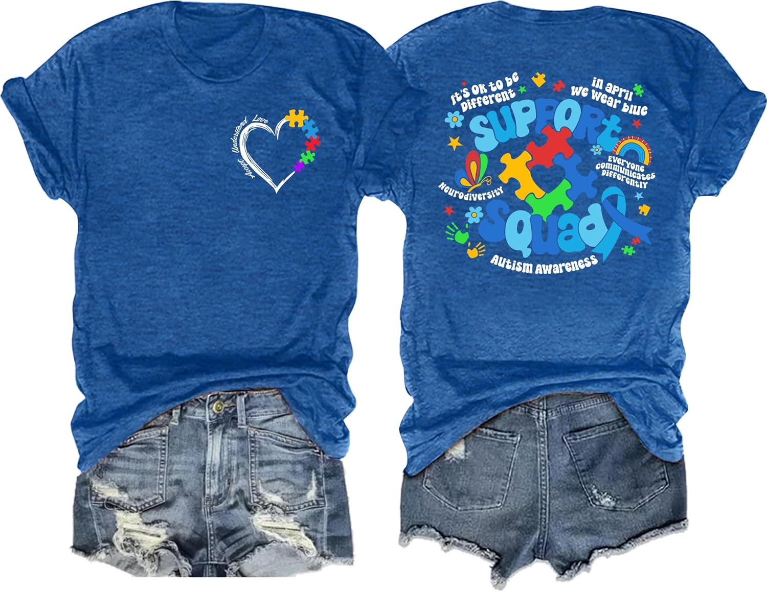 Ithalt Autism Awareness Shirt for Women I Wear Blue Tshirt Autistic Mom T-Shirt Puzzle Piece Short Sleeve Tops