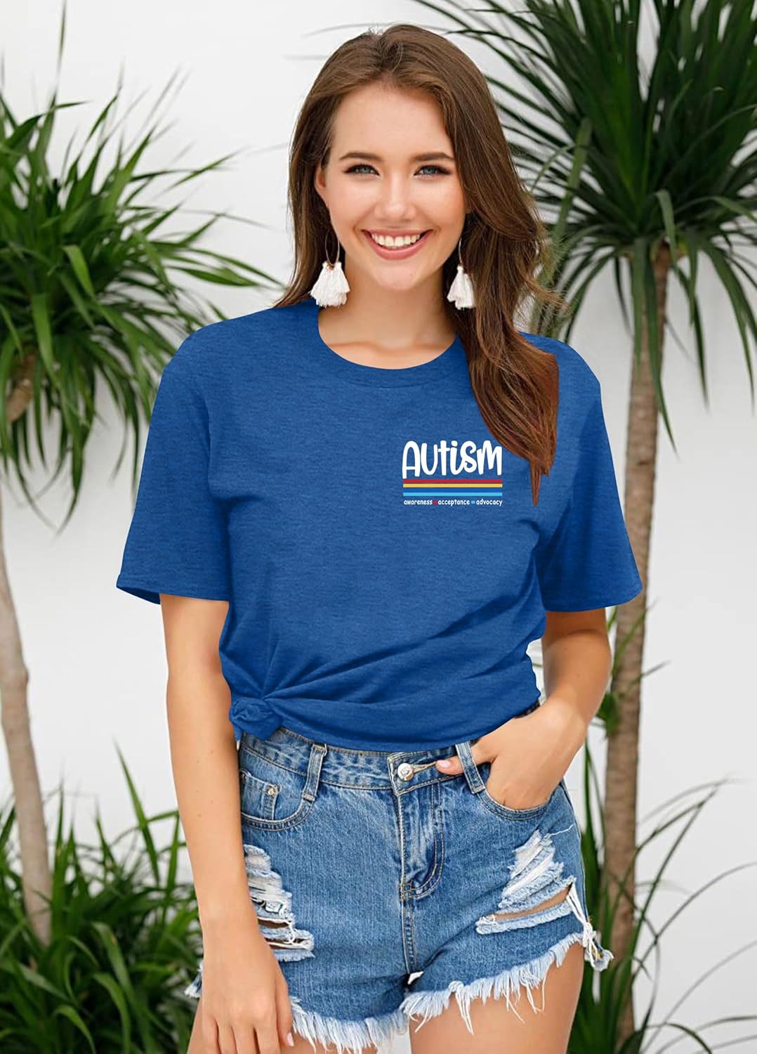 Ithalt Autism Awareness Shirt for Women I Wear Blue Tshirt Autistic Mom T-Shirt Puzzle Piece Short Sleeve Tops