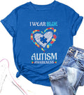 Autism Awareness Shirt Women Blue Ribbon T-Shirt I Wear Blue Tshirt Autism Support Tee Causal Short Sleeve Tee Tops