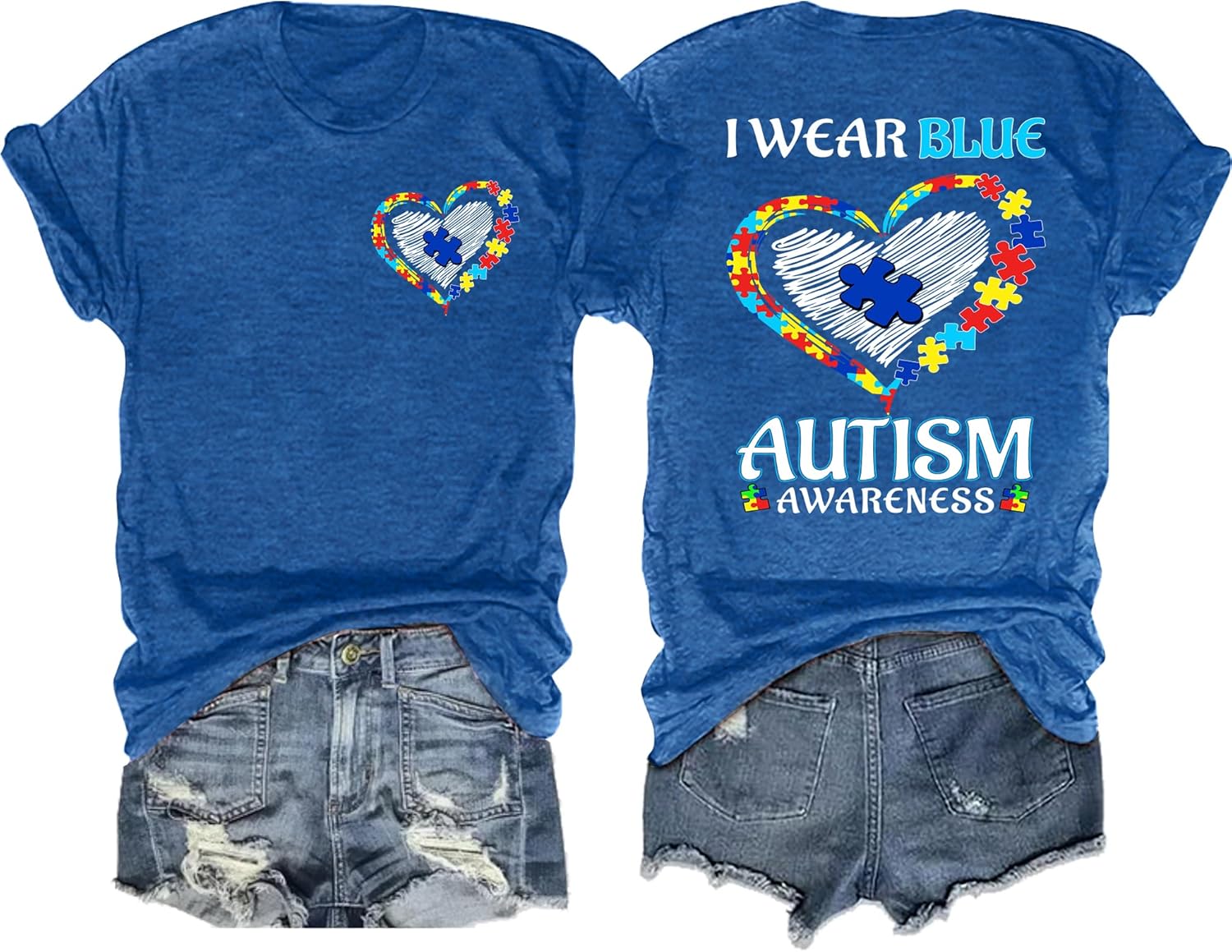 Ithalt Autism Awareness Shirt for Women I Wear Blue Tshirt Autistic Mom T-Shirt Puzzle Piece Short Sleeve Tops