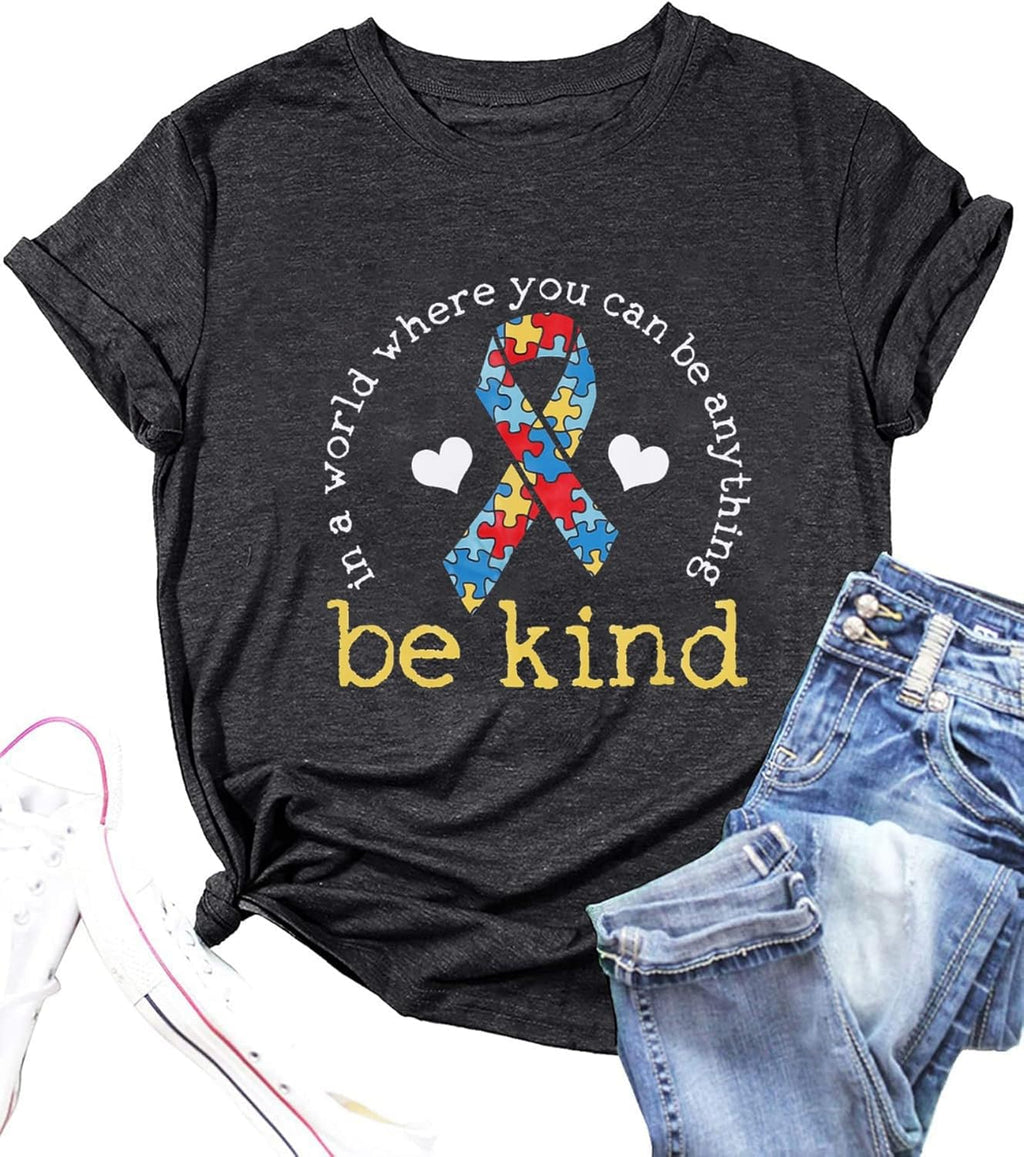 Be Kind Shirt for Women Autism Awareness T Shirts Autism Puzzle Graphic Casual Positive Tee Tops