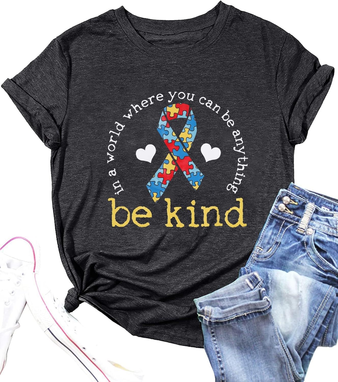 Be Kind Shirt for Women Autism Awareness T Shirts Autism Puzzle Graphic Casual Positive Tee Tops