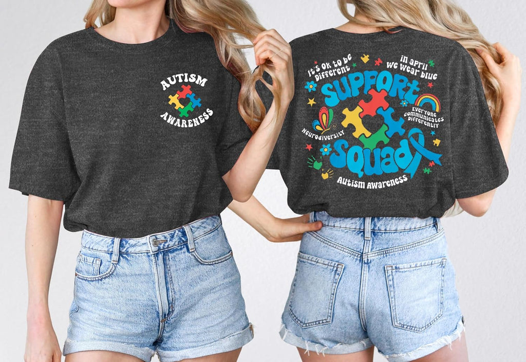 Autism Awareness Shirt Women in April We Wear Blue Shirt Autism Mom Tee Autism Puzzle Graphic Short Sleeve Tops