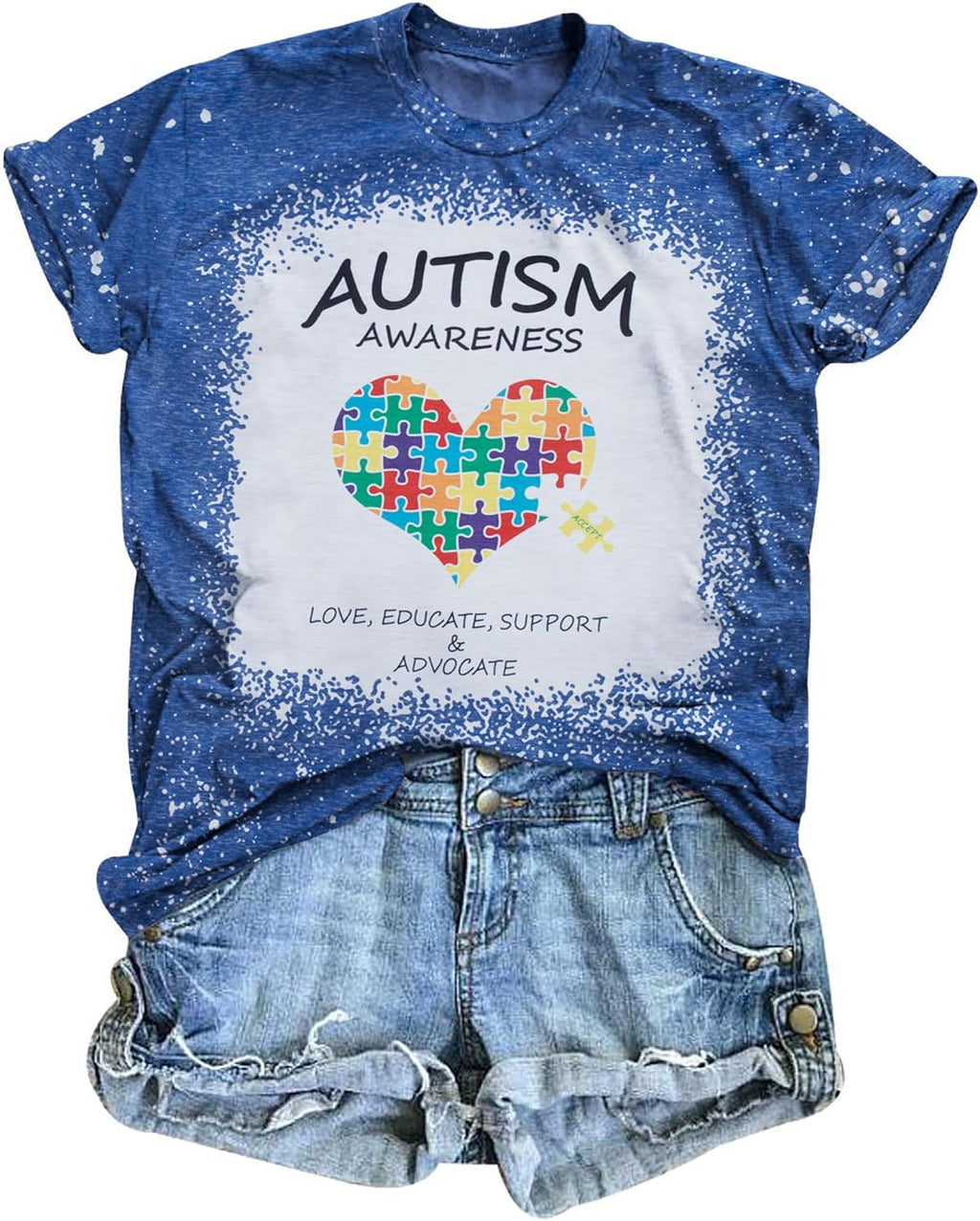 Women Autism Awareness Shirt Autistic Support Shirt Funny Letter Print Casual Mental Health Short Sleeve Shirt
