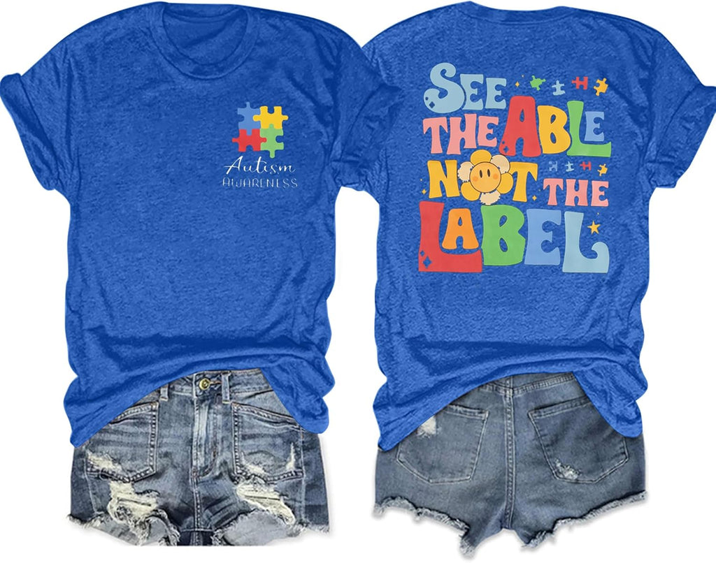 Autism Awareness Shirt Women See The Able Not The Label Autism Shirt Casual Inspirational Short Sleeve Positive Tee Tops