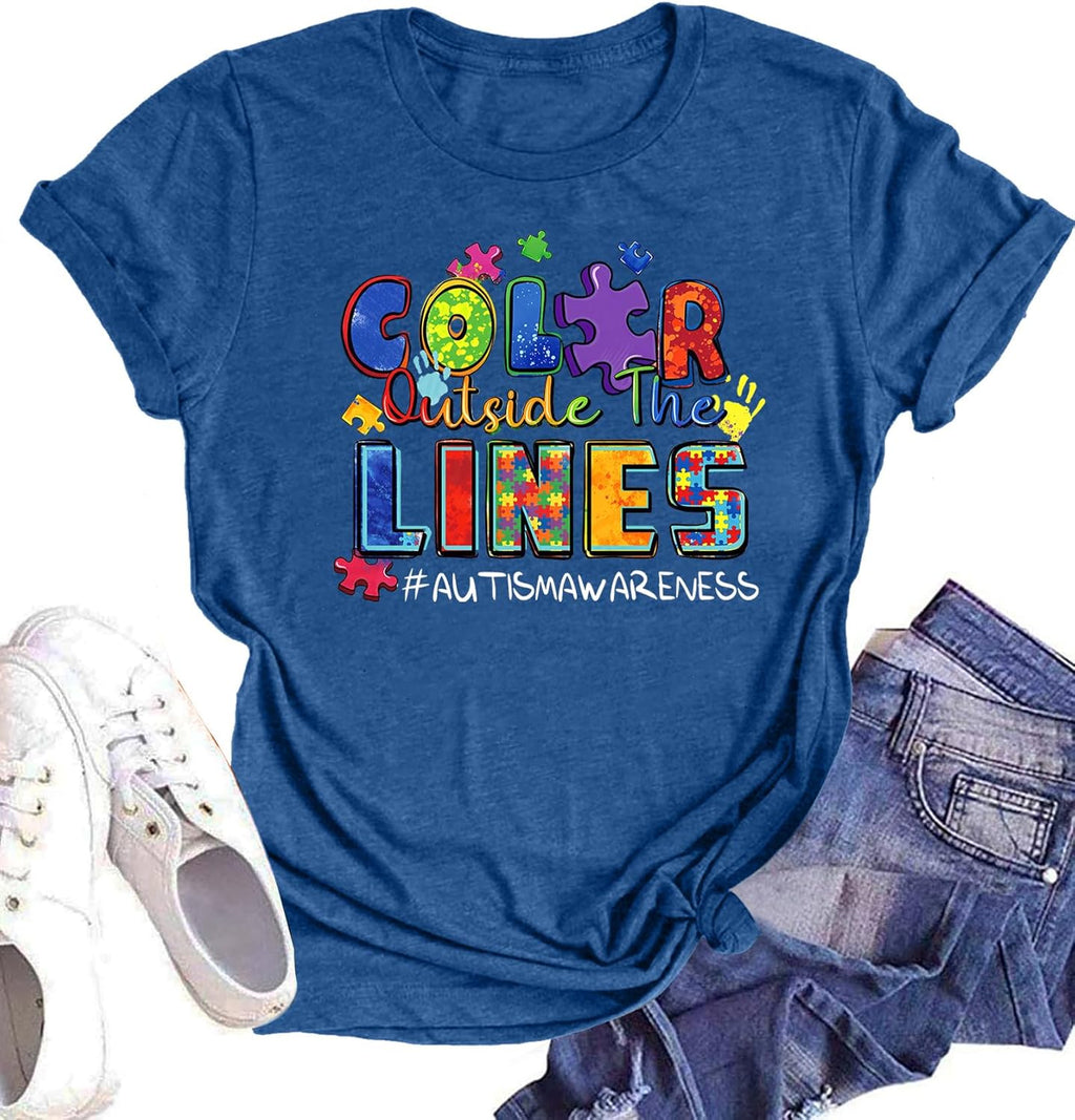 Autism Awareness Shirt Women : Be Kind Autism T Shirts Puzzle Graphic Autistic Support Tee Autism Acceptance Tops