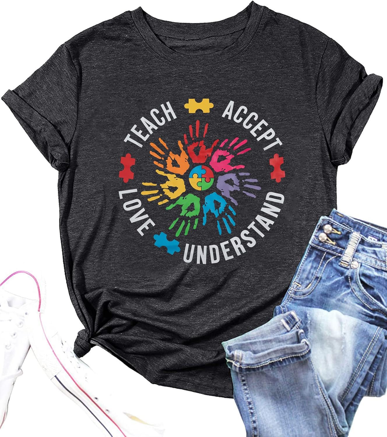 Autism Teacher Shirts for Women Autism Awareness T Shirt Special Education Teacher Short Sleeve Shirt Autism Support Tees Top