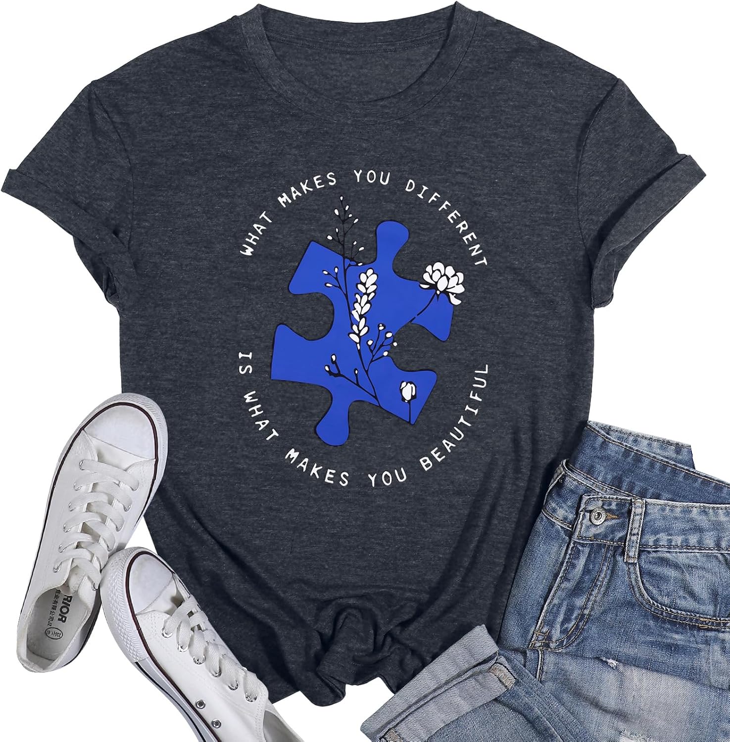Autism Awareness Shirt Women: Autism Acceptance T-Shirt Autistic Support Graphic Tees Tops Be Kind Short Sleeve Outfit