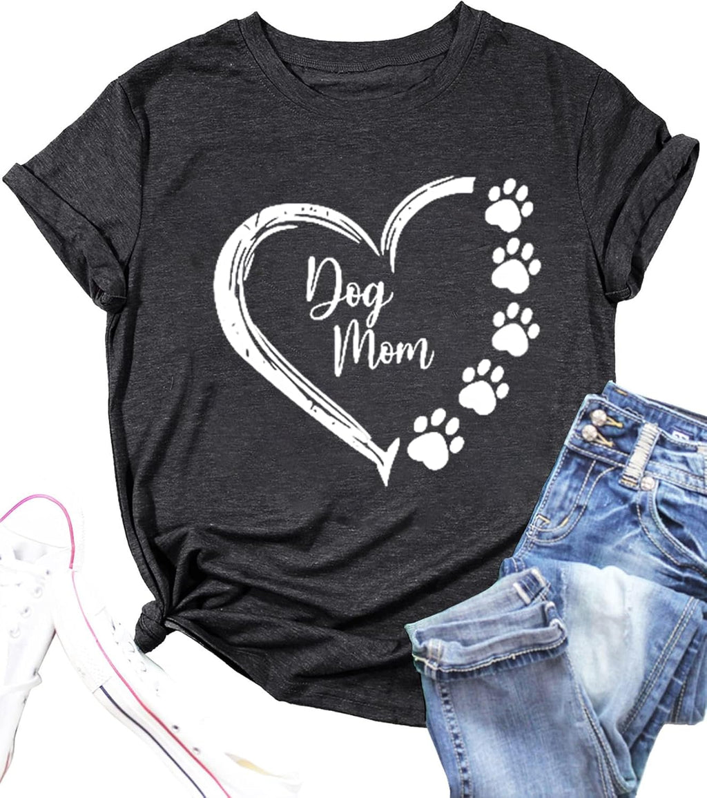 Dog Lovers Shirt for Women Cute Dog Paw Heart Graphic Shirt Dog Mom Valentine's Mother's Day Tops Spring Tee