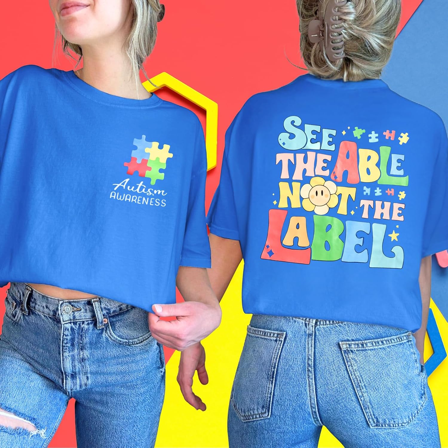 Autism Shirts for Women Autism Awareness T Shirt in April We Wear Blue Casual Tee Top