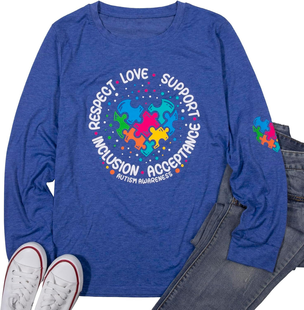 Autism Puzzle Long Sleeve Shirt Women Autism Awareness Tops Autism Acceptance Shirts Special Education Clothes