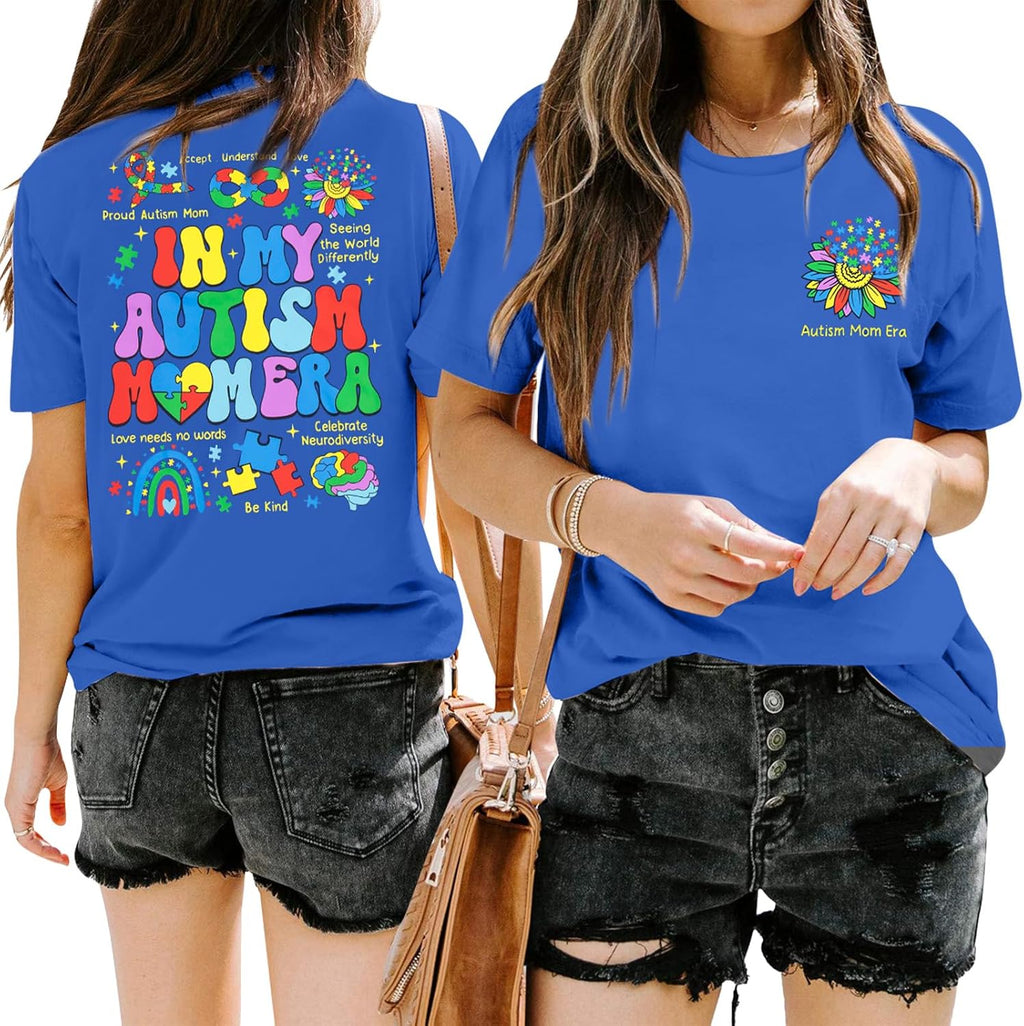 Autism Awareness Shirt Women in My Autism Mom Era Shirts Be Kind T-Shirts Inspirational Graphic Tee Casual Top
