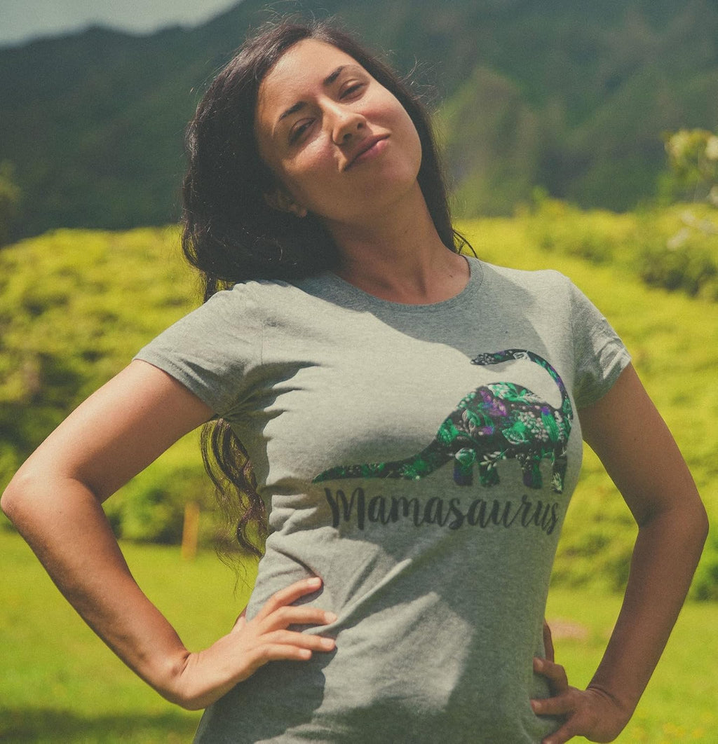 Womens Mamasaurus Brontosaurus and Mamasaurus Rex Dinosaur Mom T Shirts Funny Cool Graphic Tee for Mothers Day Mother Shirt