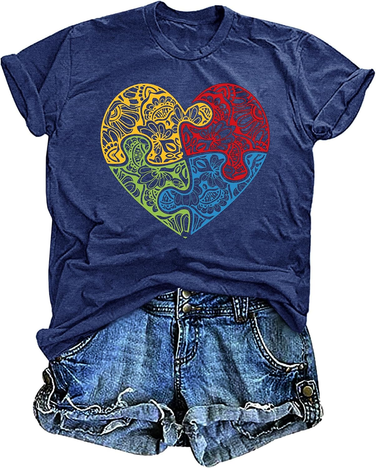 UYIQL Autism Awareness Shirt Women Accept Love Understand Tshirt Puzzle Piece Heart Graphic Inspirational Tee Tops
