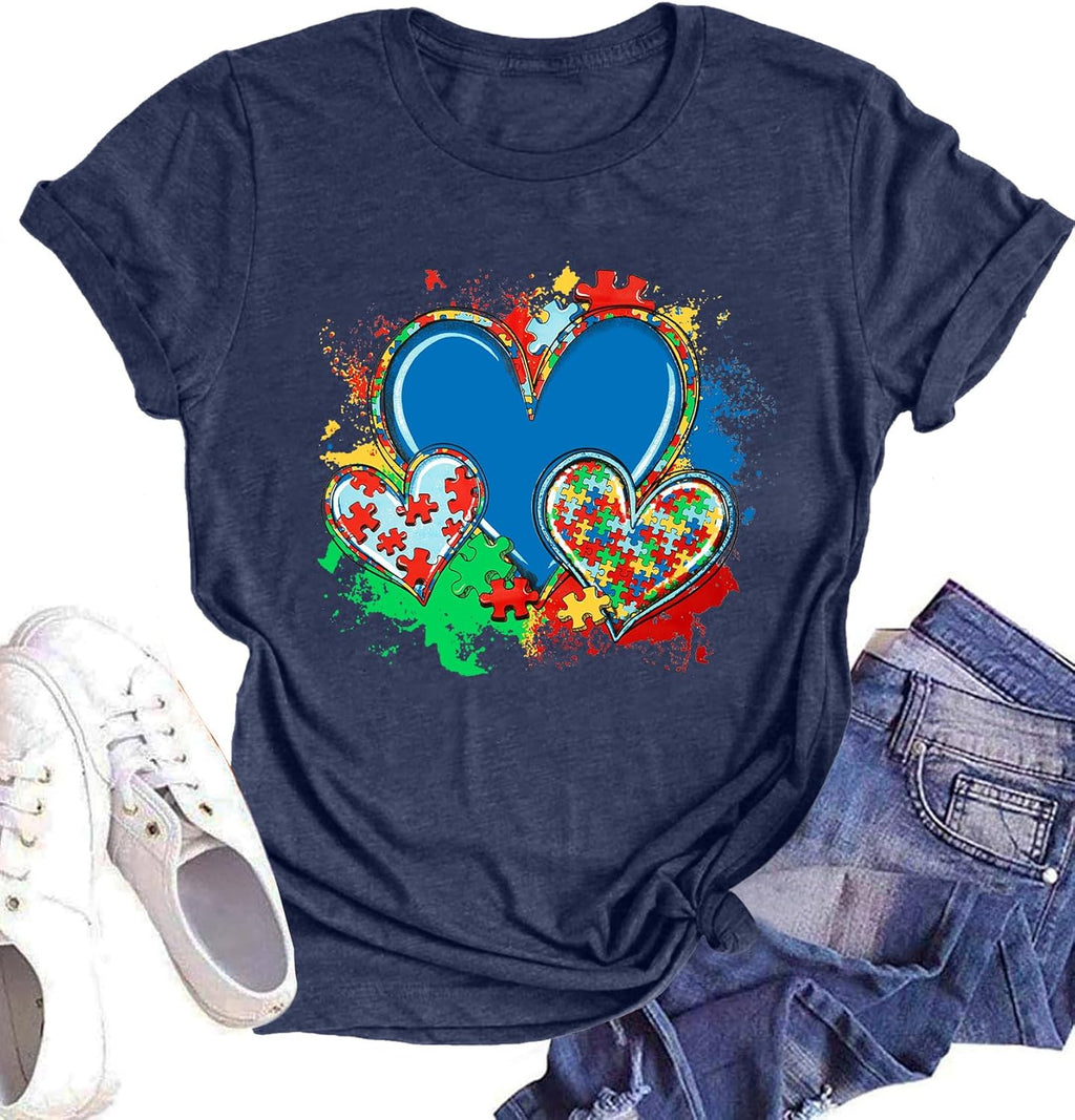 Autism Awareness Shirt Women : Be Kind Autism T Shirts Puzzle Graphic Autistic Support Tee Autism Acceptance Tops