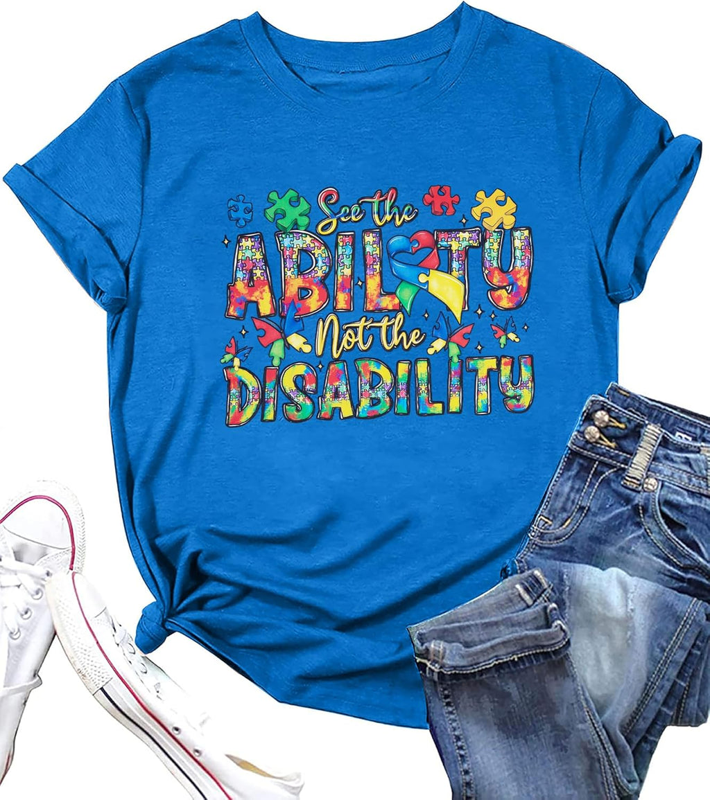 Autism Awareness Shirts Women Autistic Support Shirt Mental Health Top Puzzle Piece Special Education Teacher Tee