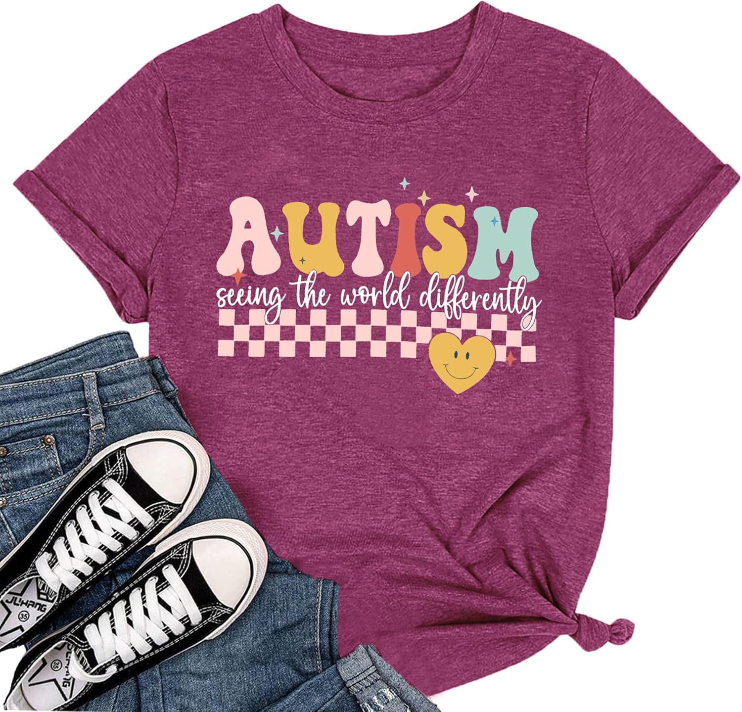 YZMI Autism Awareness Shirt Womens Autism Acceptance Month Grahic Short Sleeve Tee Tops