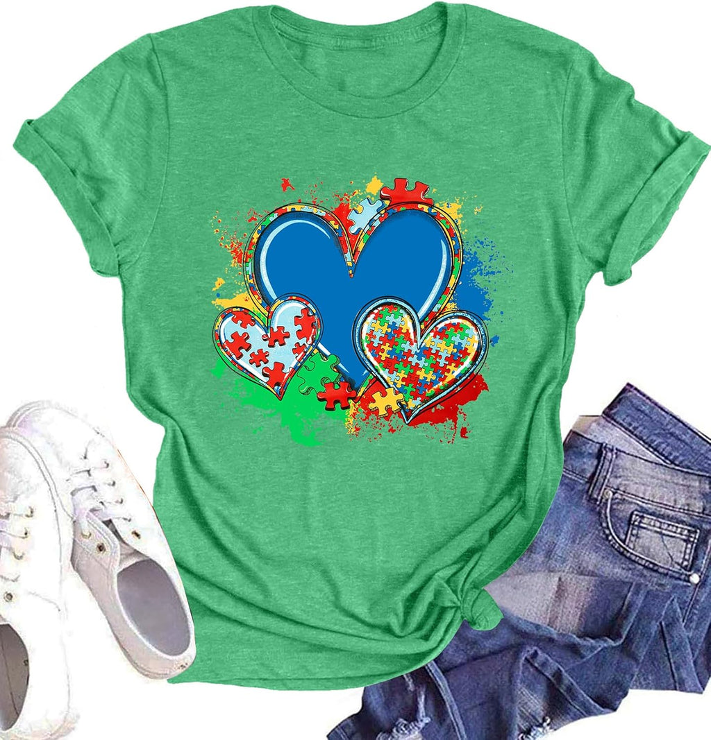 Autism Awareness Shirt Women : Be Kind Autism T Shirts Puzzle Graphic Autistic Support Tee Autism Acceptance Tops