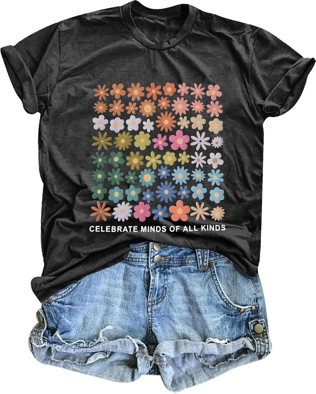 Celebrate Minds of All Kinds Shirt Women Autism Awareness T Shirt Mental Health Inspirational Short Sleeve Tee Tops
