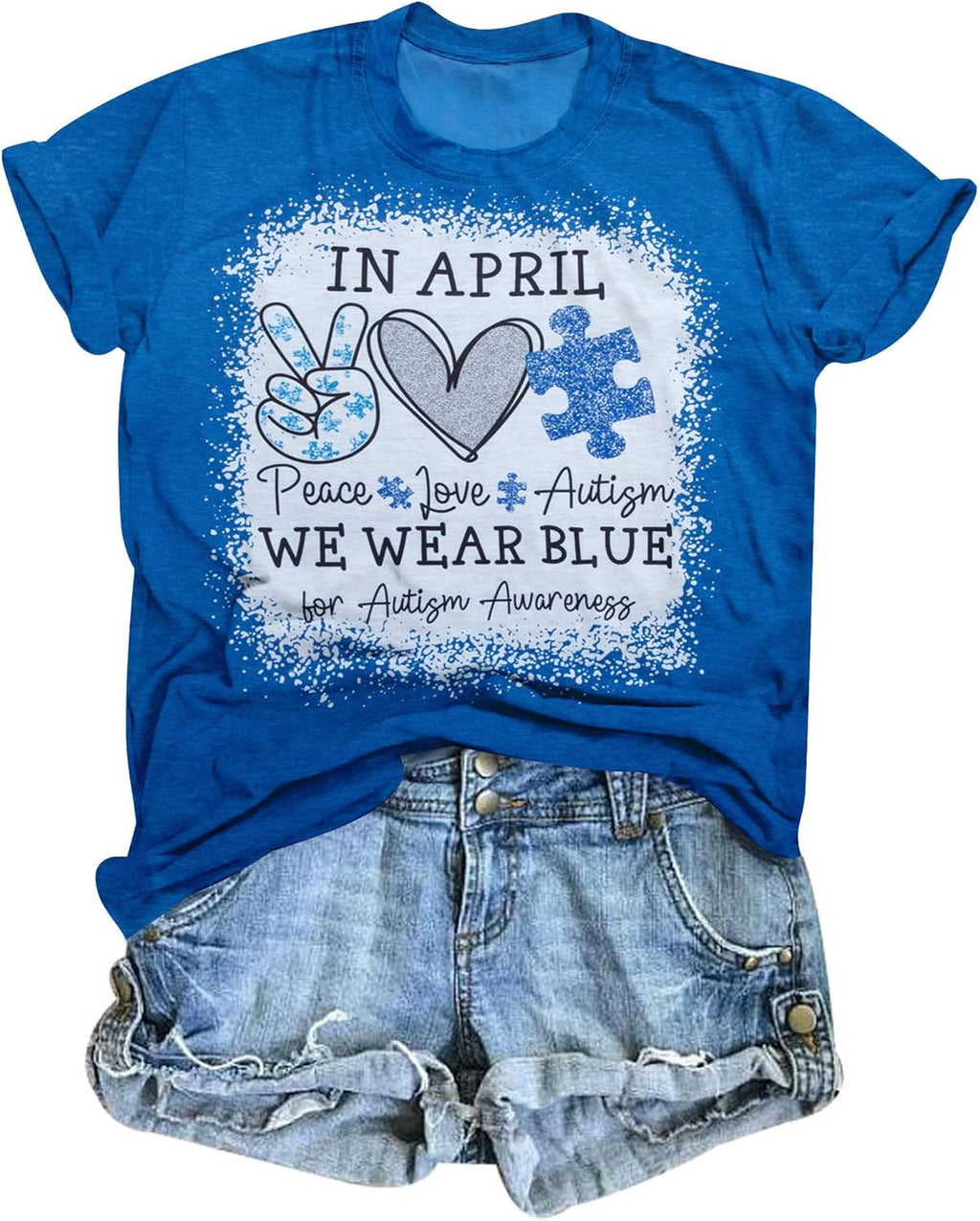 Autism Awareness Shirt Women in April We Wear Blue Shirts Special Education Teacher Shirt Autism Puzzle Short Sleeve Tops