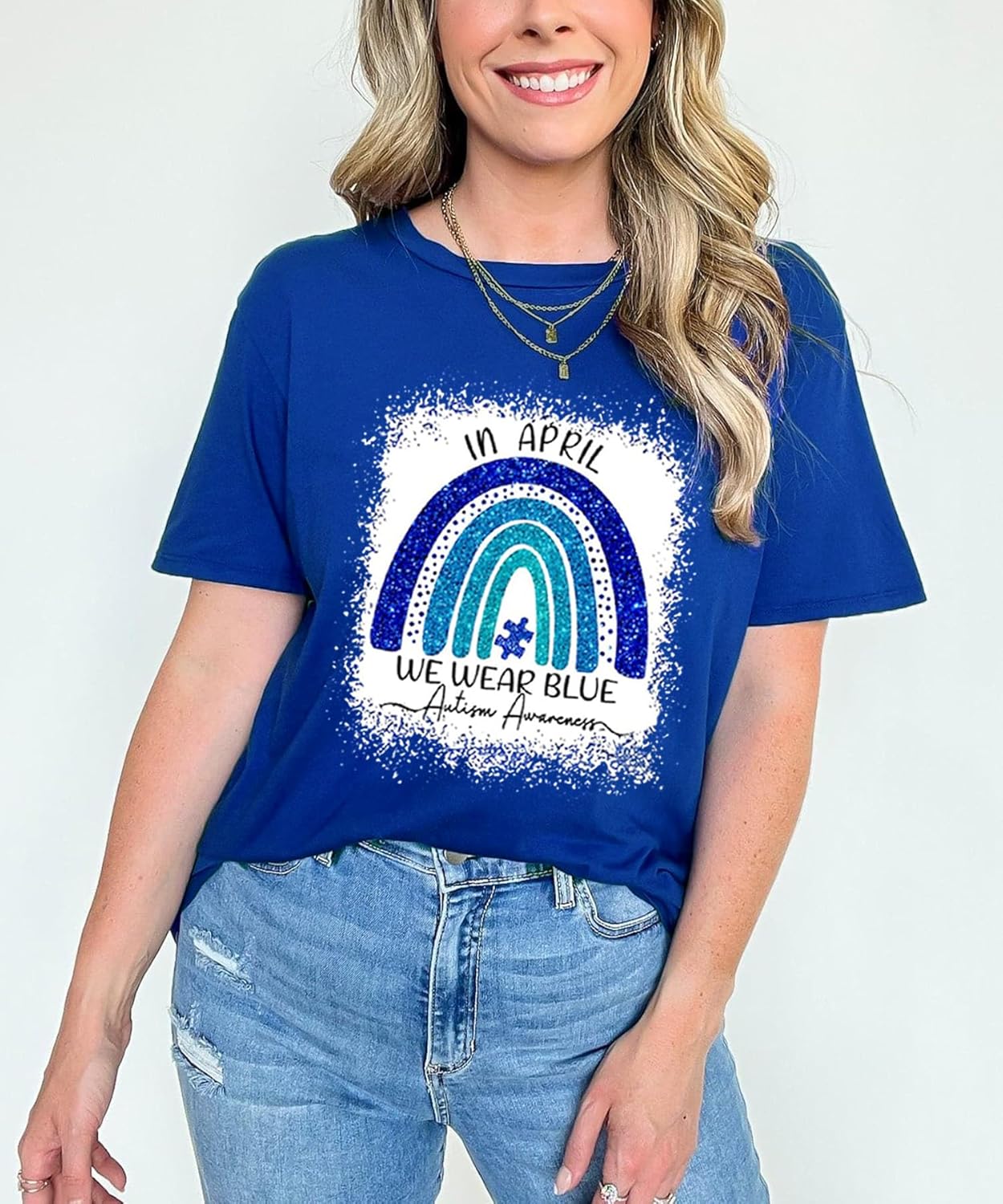 YZMI Autism Awareness Shirt Womens Autism Acceptance Month Grahic Short Sleeve Tee Tops