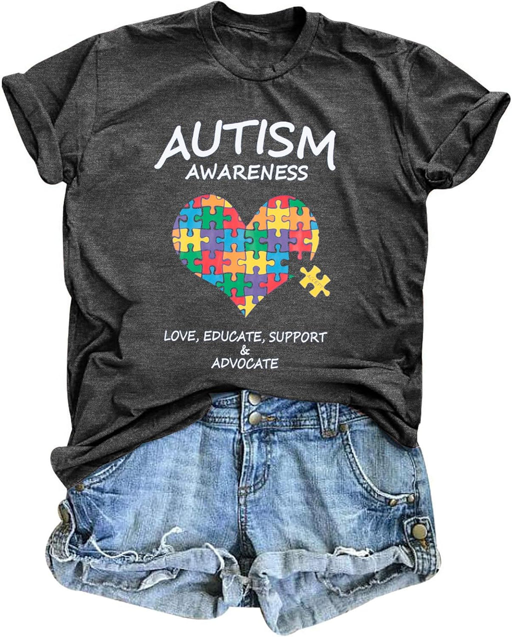 Women Autism Awareness Shirt Autistic Support Shirt Funny Letter Print Casual Mental Health Short Sleeve Shirt