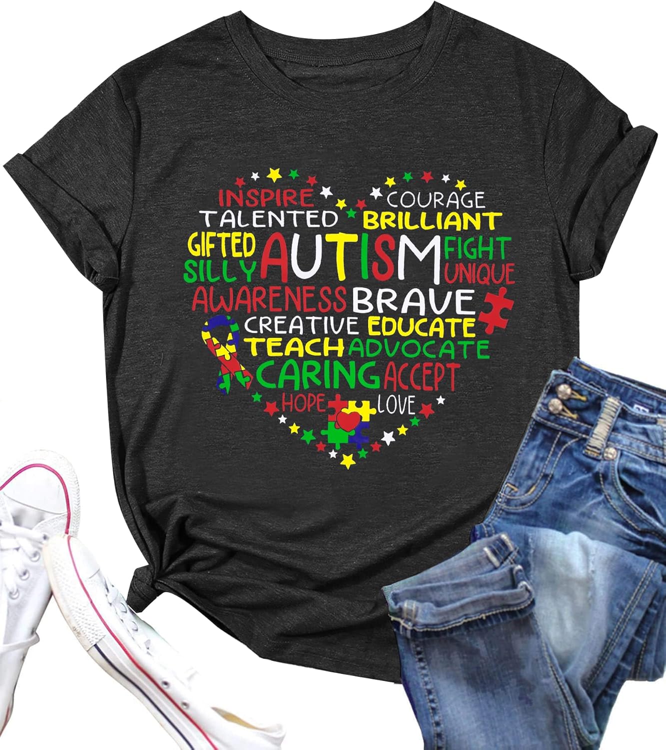 Autism Awareness Shirt Women Autism Shirts Autism Accept Understand Love Tee Special Education Teacher Inspirational Tops