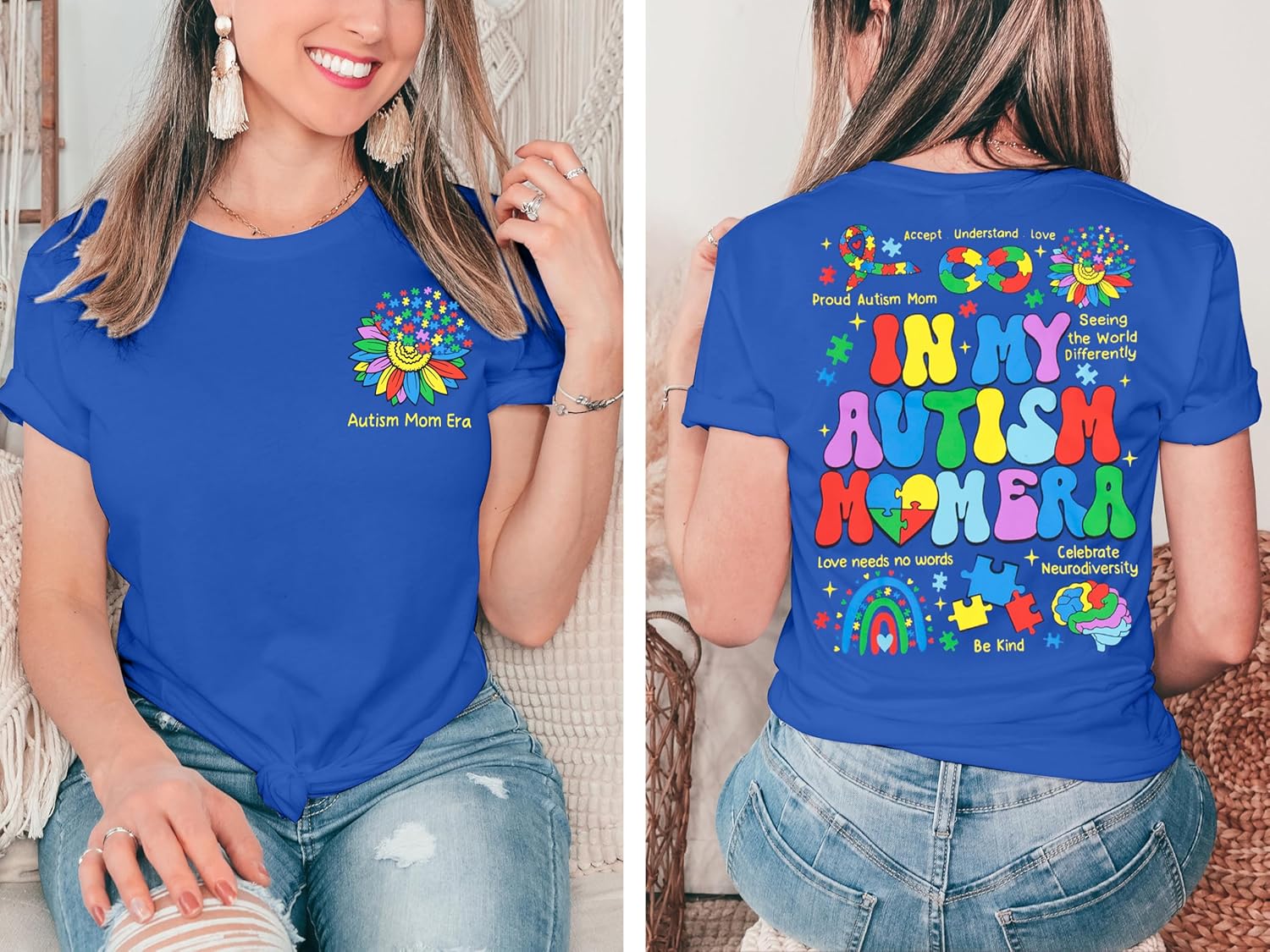Autism Awareness Shirt Women in My Autism Mom Era Shirts Be Kind T-Shirts Inspirational Graphic Tee Casual Top
