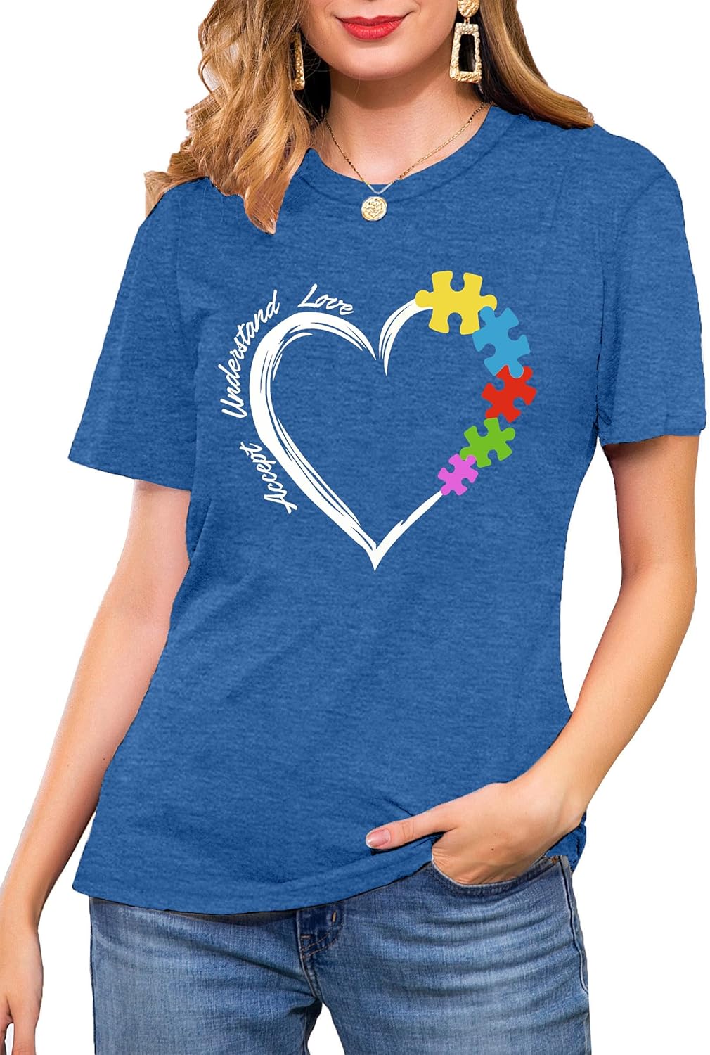 MAIHUN Autism Awareness Shirt for Women - Accept, Understand, Love Autism - Teacher Tshirt - Support Month Tee