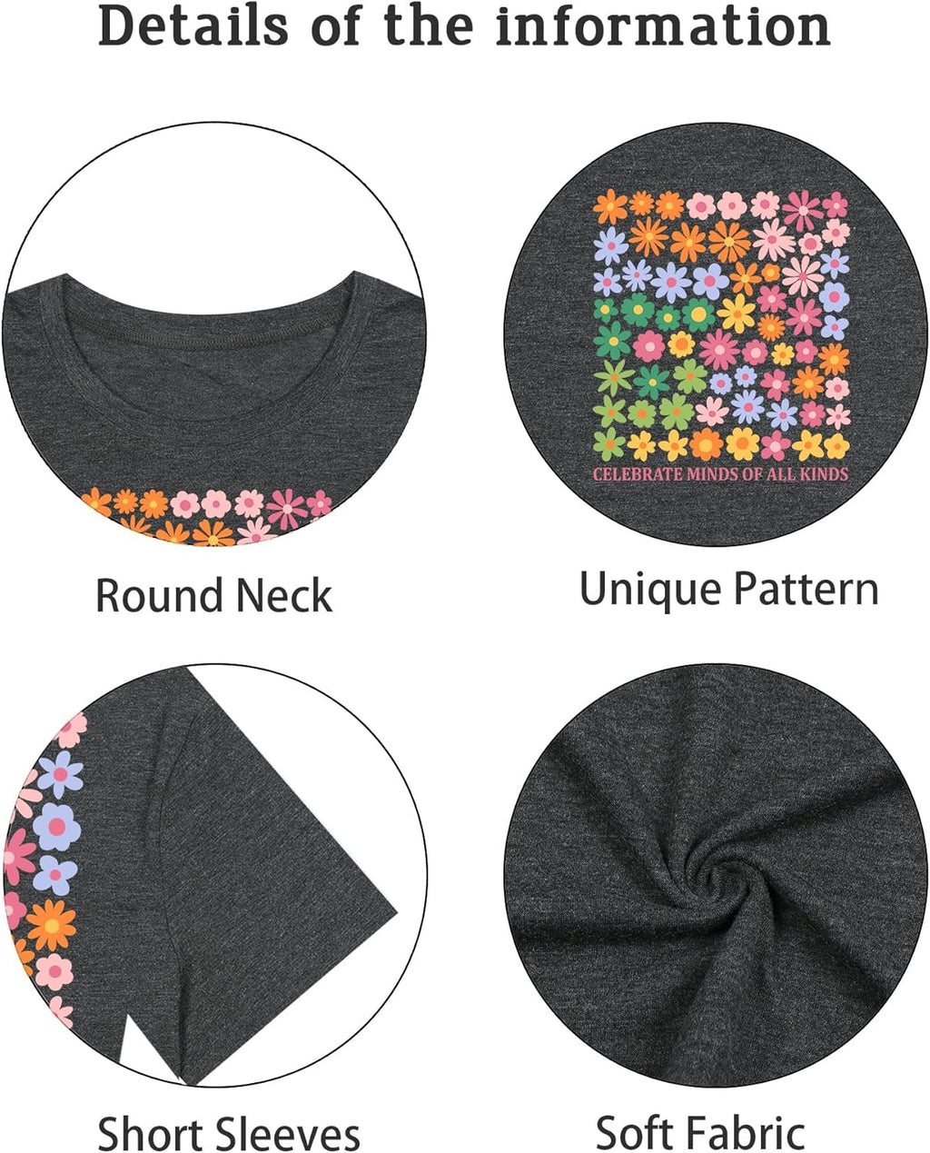 Ladicme Autism Awareness Shirt Women Autism Shirts Mom Autistic Acceptance T Shirt Mental Health Casual Tops Tee Outfit