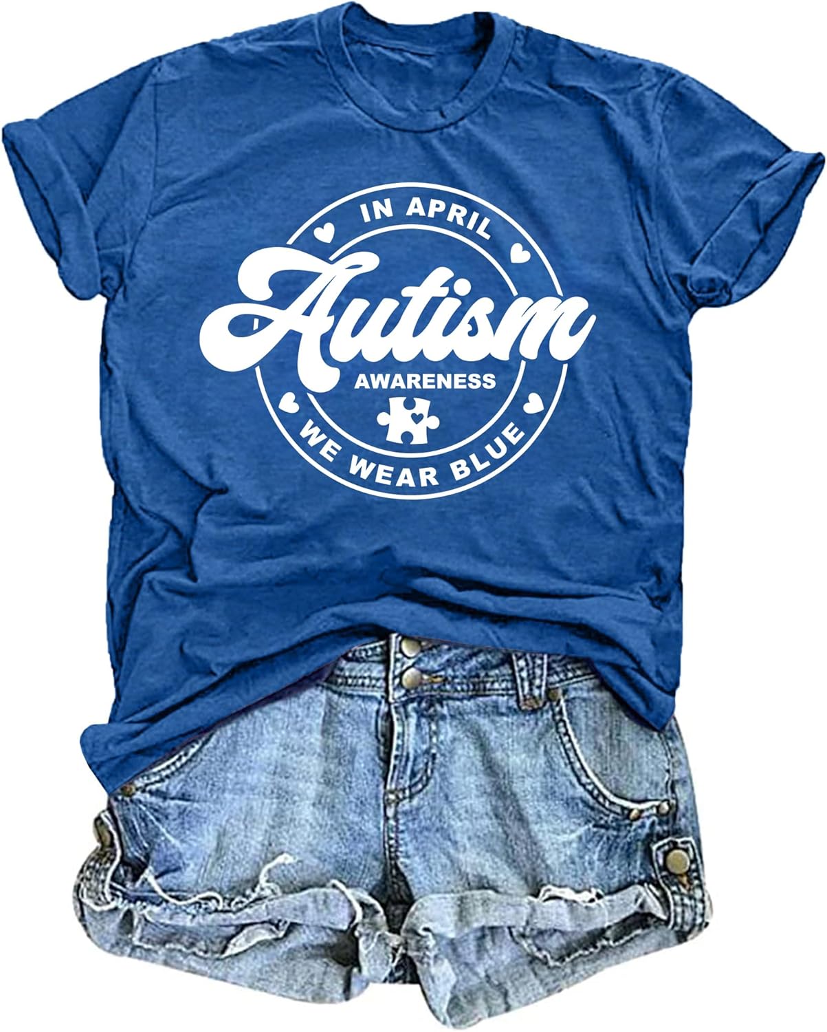 Autism Awareness Shirt Women in April We Wear Blue Shirts Special Education Teacher Shirt Autism Puzzle Short Sleeve Tops