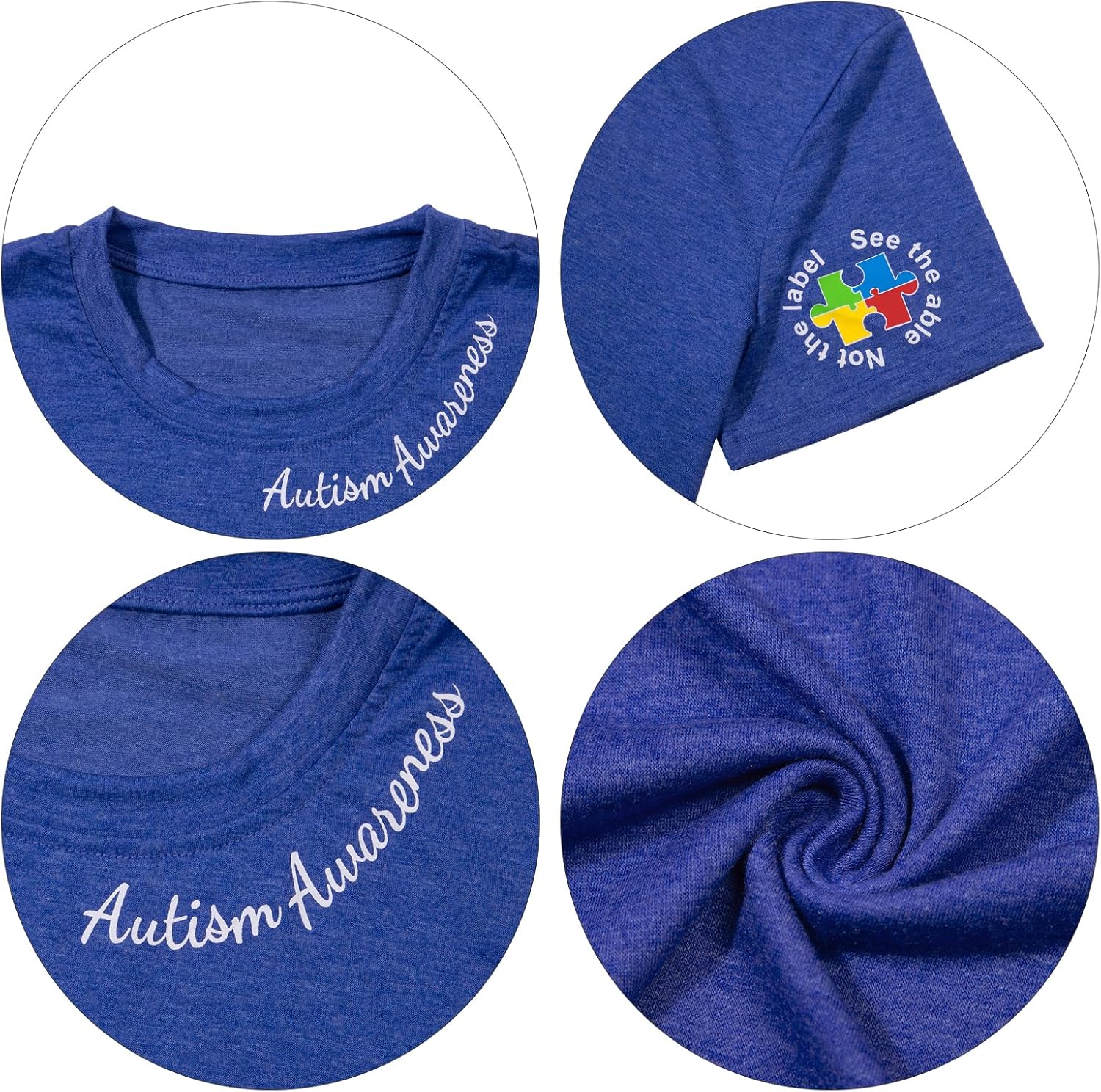LOTUCY Autism Awareness Shirt Women Autism Support Teacher T-Shirt Special Education Short Sleeve Shirt