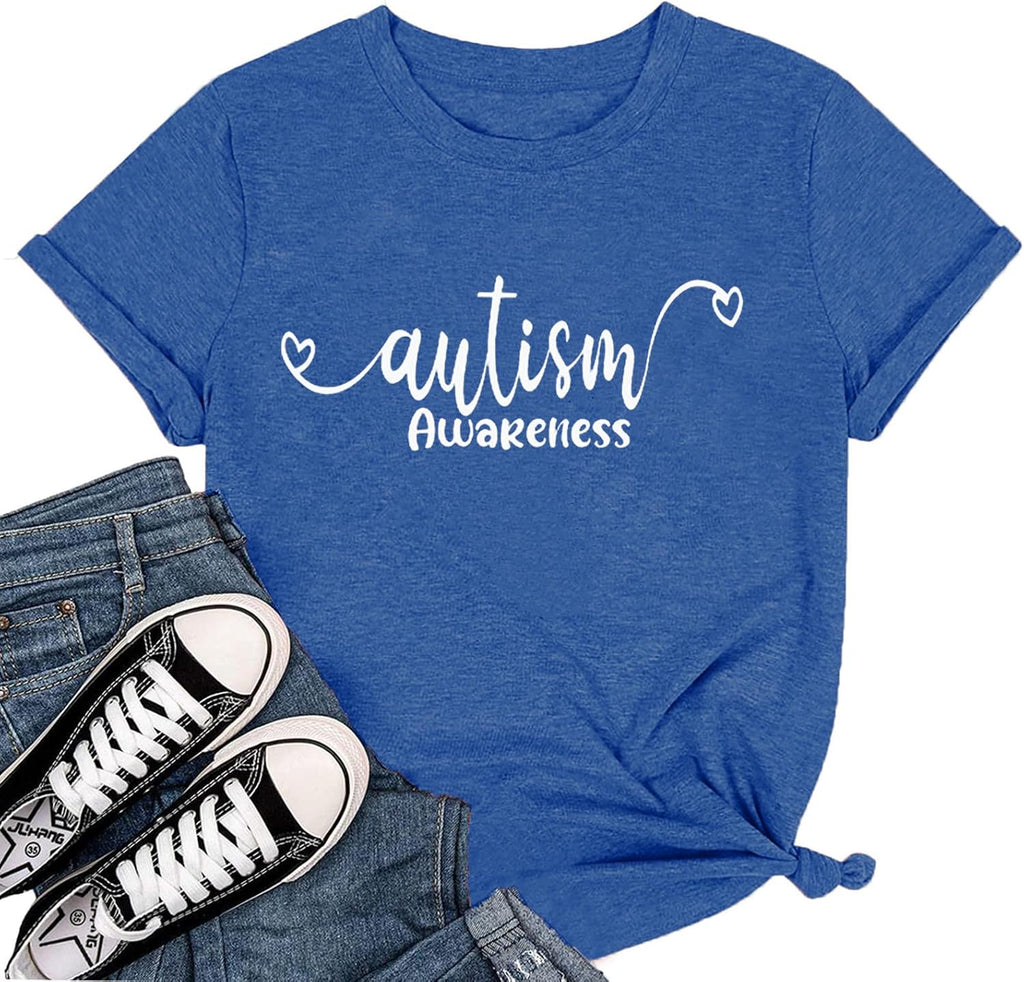 YZMI Autism Awareness Shirt Womens Autism Acceptance Month Grahic Short Sleeve Tee Tops