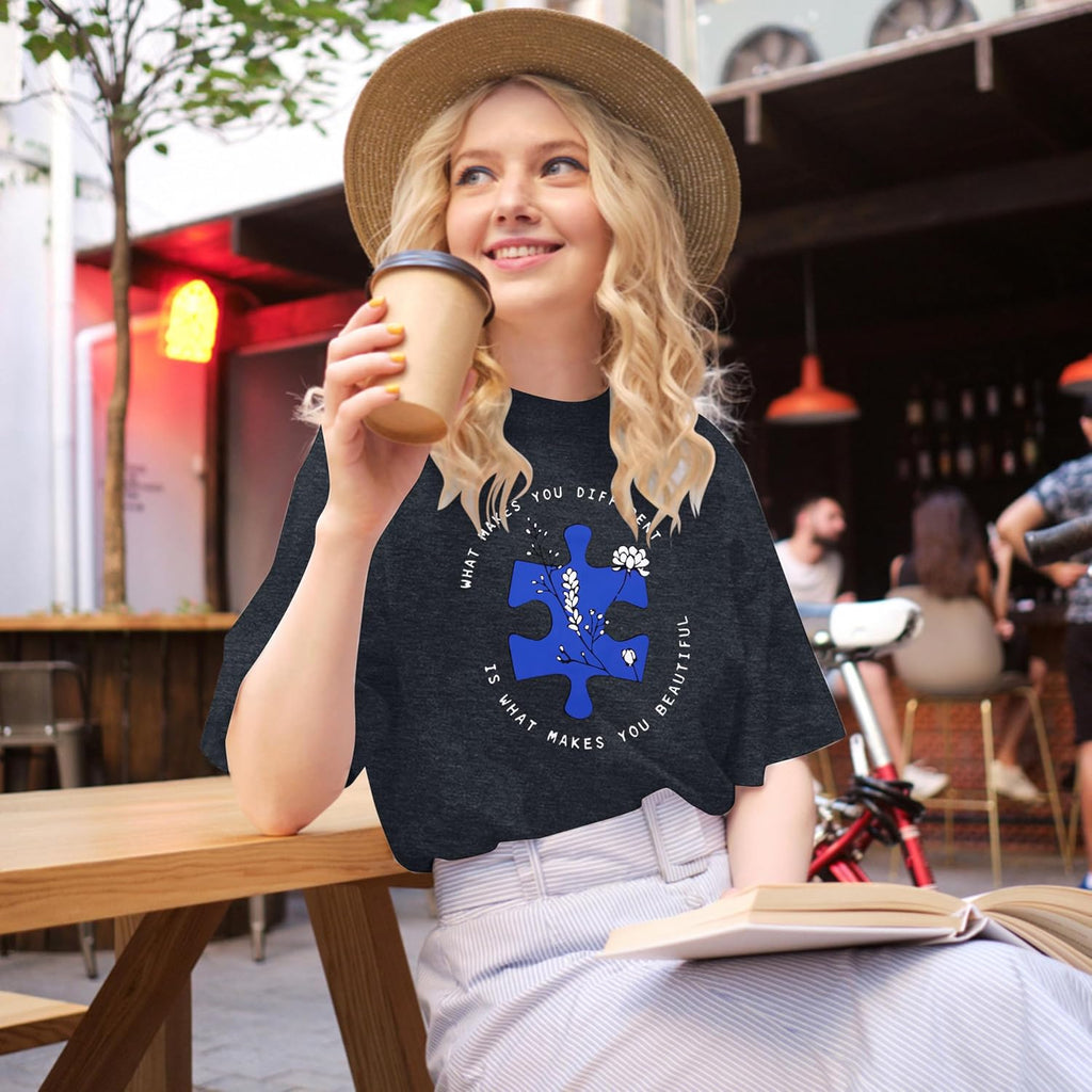 Autism Awareness Shirt Women: Autism Acceptance T-Shirt Autistic Support Graphic Tees Tops Be Kind Short Sleeve Outfit