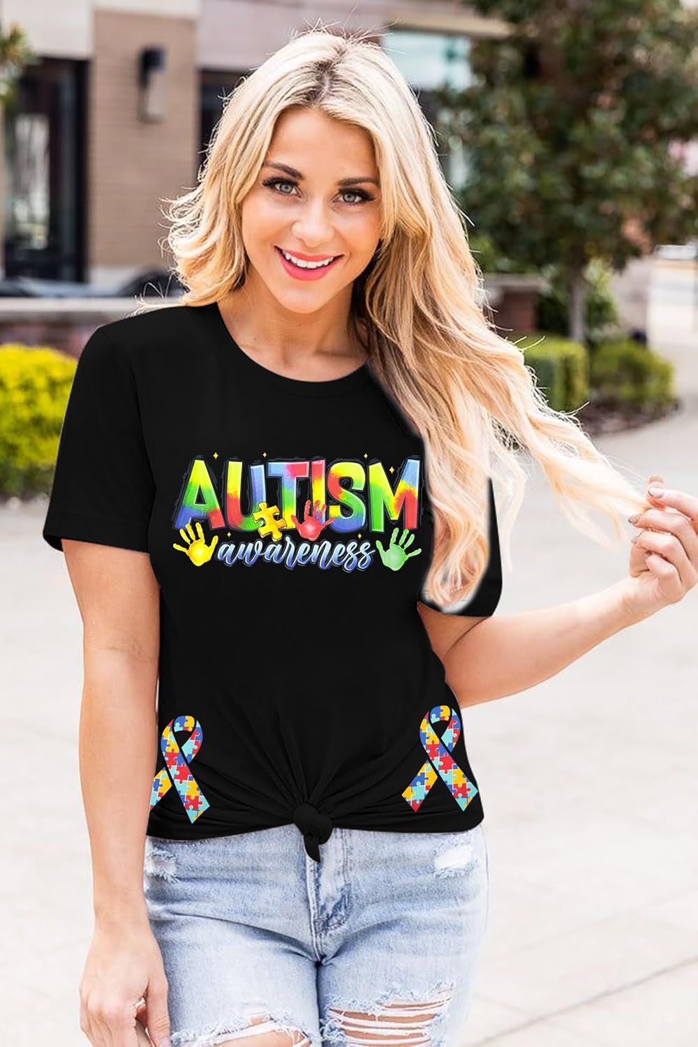 Autism Shirt for Women Autism Awareness T Shirt Autism Mom Tops Autistic Support Crewneck Short Sleeve Tops