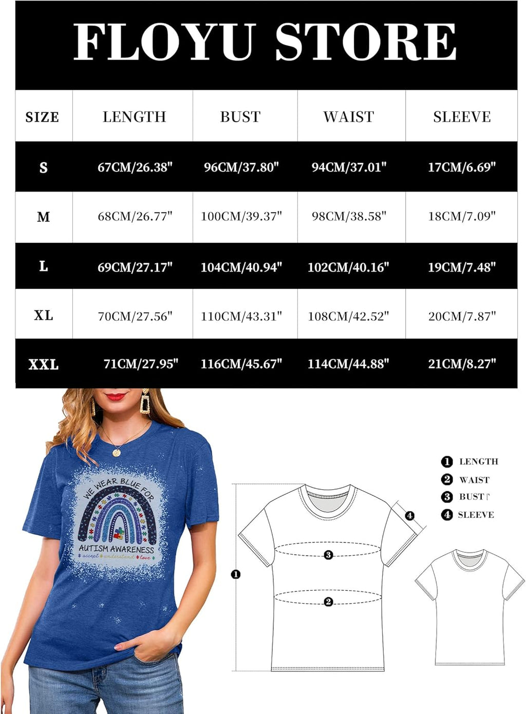 Autism Awareness Shirt Women Autism T-Shirt Autism Acceptance Tops in April Blue Autism Rainbow Tee Autism Mom Clothes