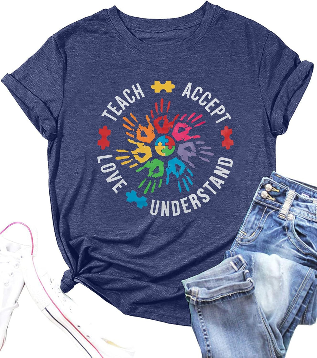 Autism Teacher Shirts for Women Autism Awareness T Shirt Special Education Teacher Short Sleeve Shirt Autism Support Tees Top