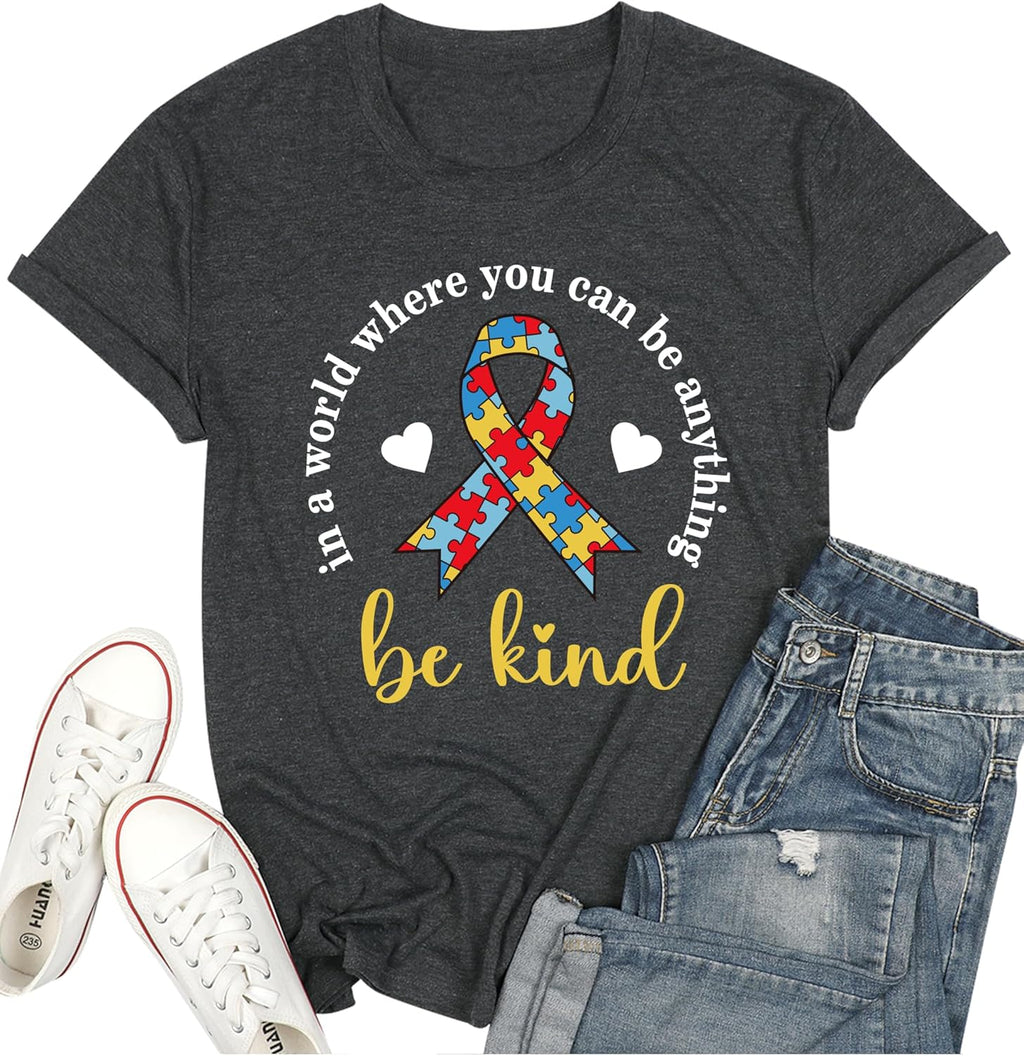 Autism Awareness Shirt Women Autism Acceptance Shirt Be Kind Shirt for Women Autism Support Tee Tops