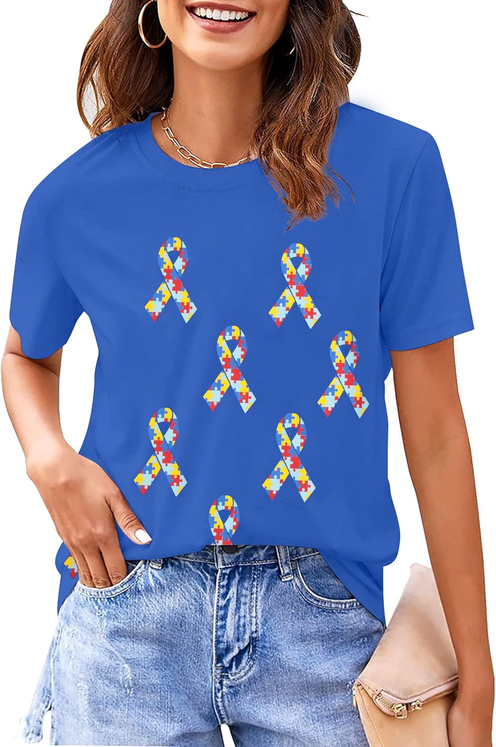 Autism Awareness Shirt for Women: Puzzle Piece Graphic Tee Special Education Tshirt Autism Short Sleeve Tops