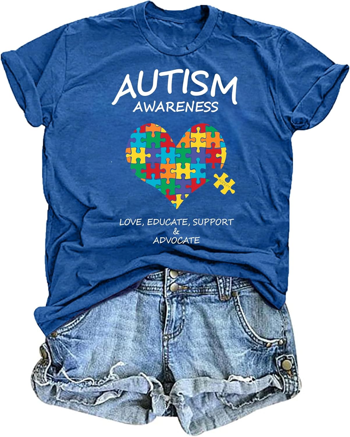 Autism Awareness Shirt Women in April We Wear Blue Shirts Special Education Teacher Shirt Autism Puzzle Short Sleeve Tops