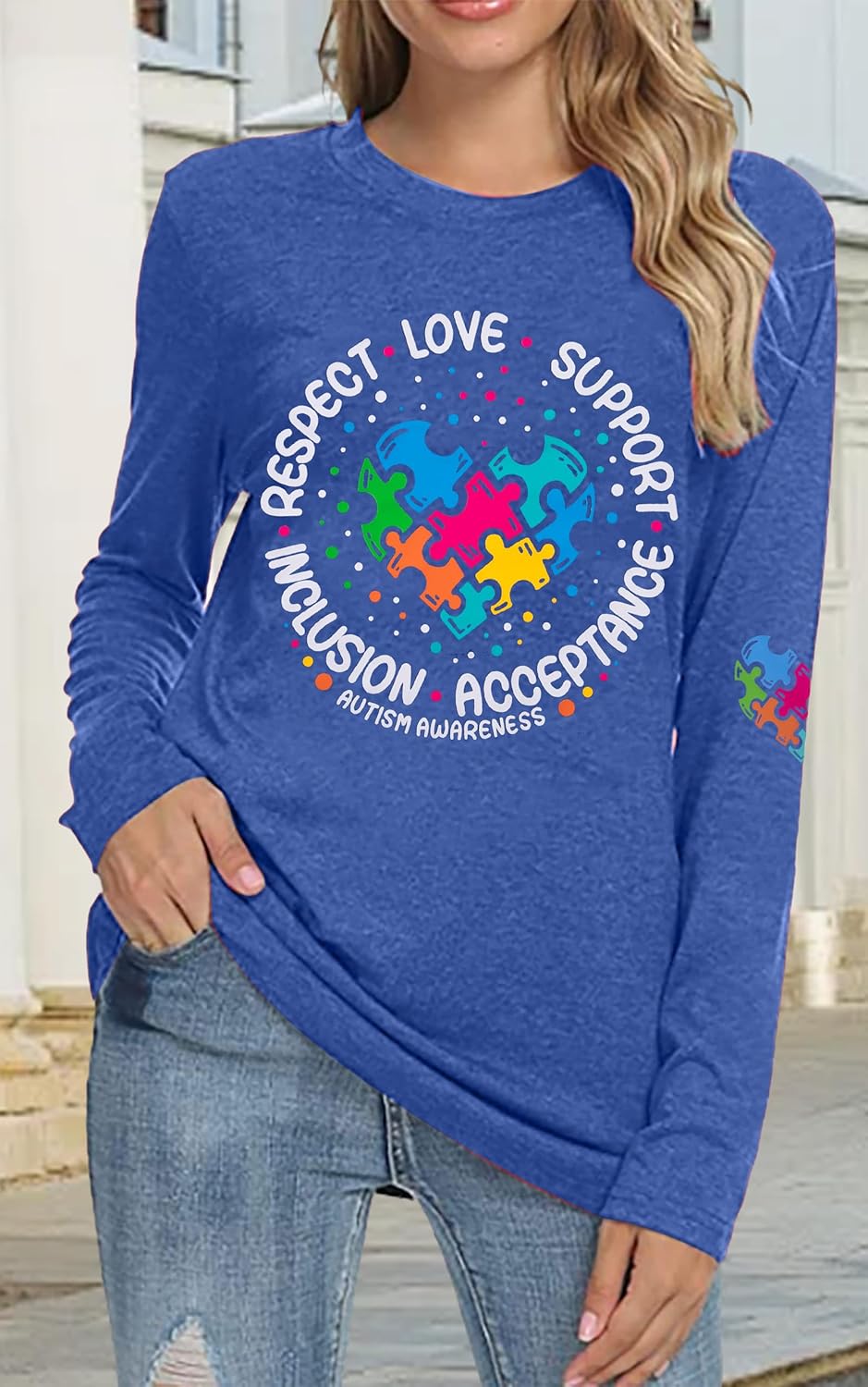 Autism Puzzle Long Sleeve Shirt Women Autism Awareness Tops Autism Acceptance Shirts Special Education Clothes