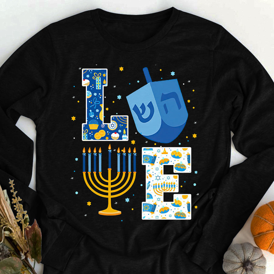 Love Cute Hanukkah Decoration Menorah Pajama Matching Family T Shirt, Funny Hanukkah Shirts, Chanukah Gifts