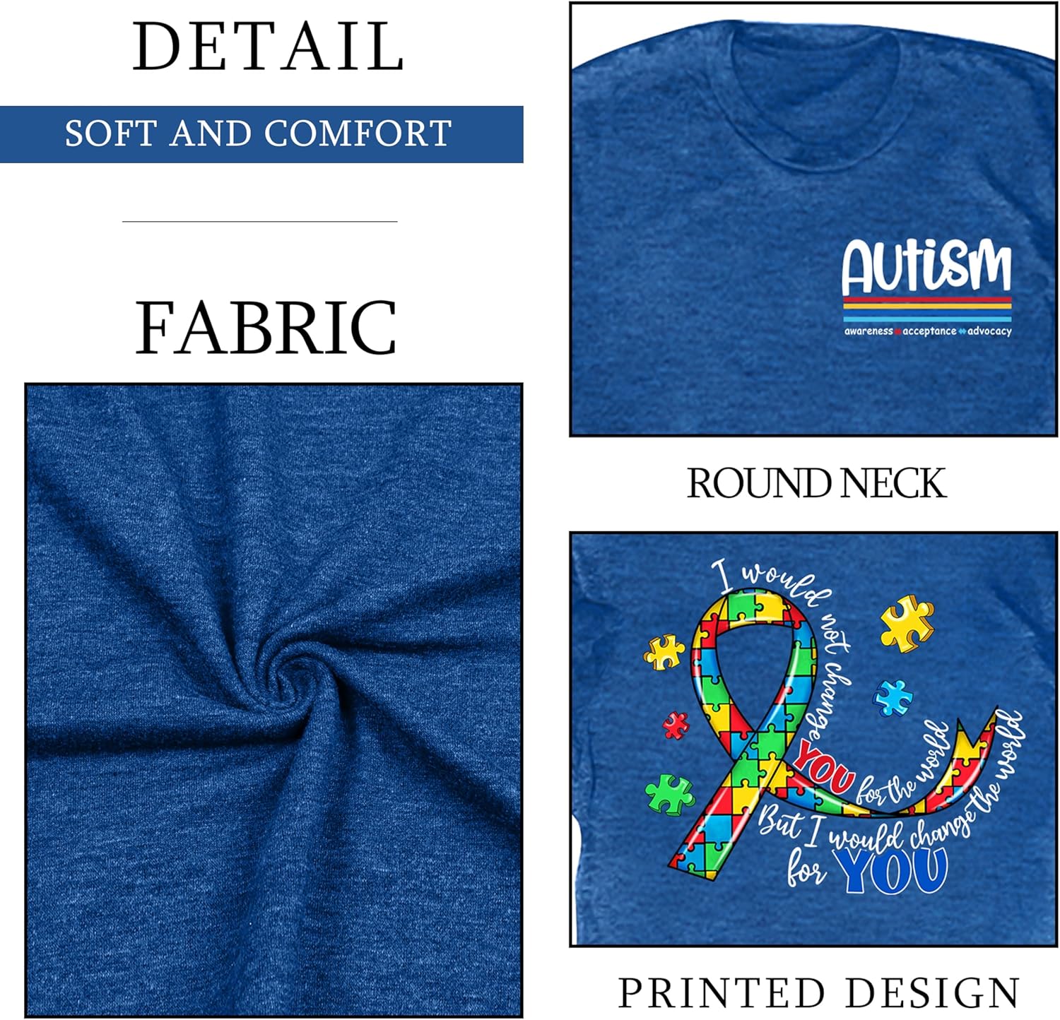 Ithalt Autism Awareness Shirt for Women I Wear Blue Tshirt Autistic Mom T-Shirt Puzzle Piece Short Sleeve Tops