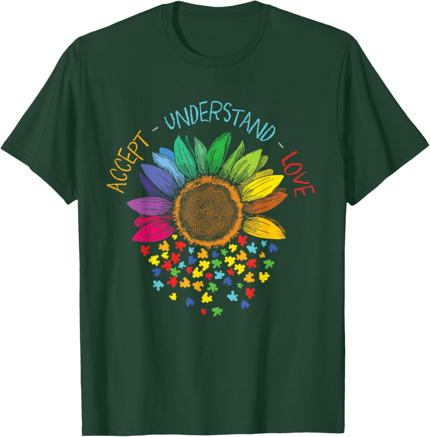 Autism Awareness Accept Understand Love ASD Rainbow Flower