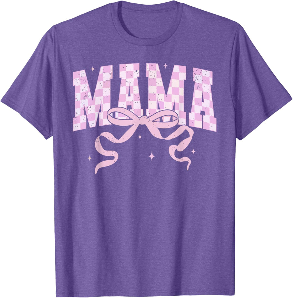 Retro Checkered Mama Coquette Mother's Day Pink Bow