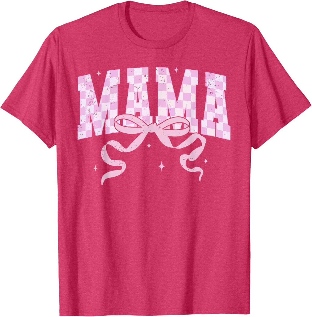 Retro Checkered Mama Coquette Mother's Day Pink Bow