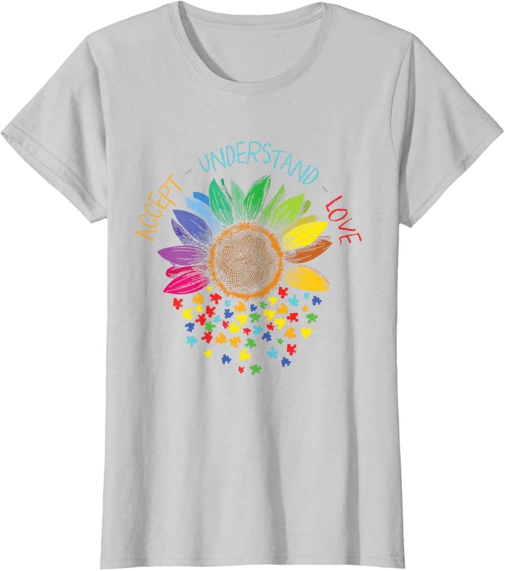 Autism Awareness Accept Understand Love ASD Rainbow Flower