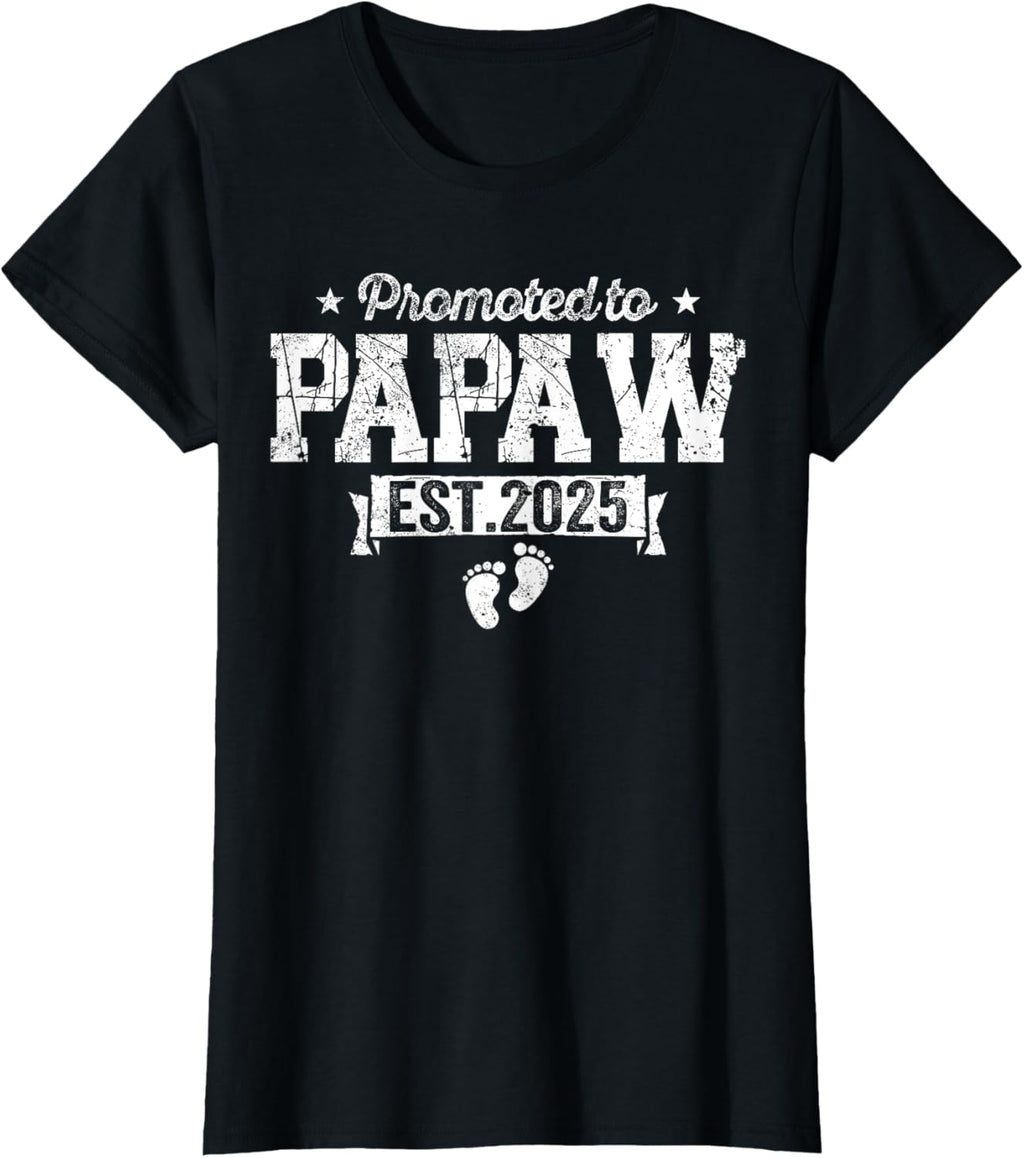 Retro Promoted To Papaw 2025 New Papaw First Father's Day T-Shirt, Small, Black