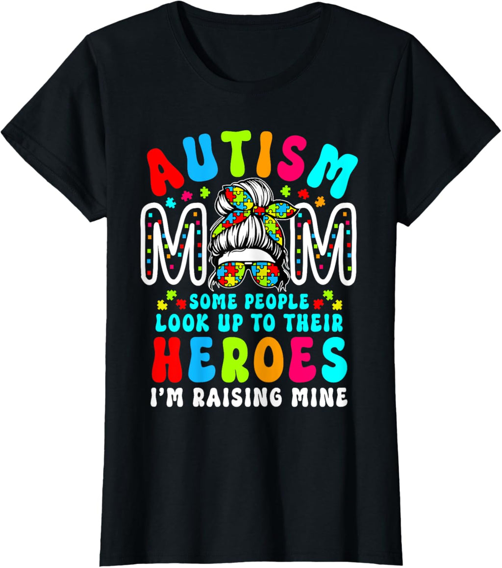 Autism Mom Raising Hero Groovy Messy Bun Autism Awareness